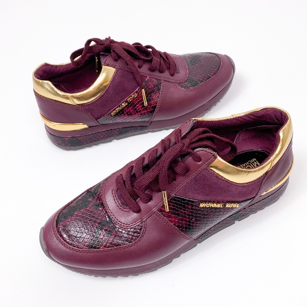 Michael Kors Allie Burgundy Panel Leather Sneakers - Picture 6 of 7